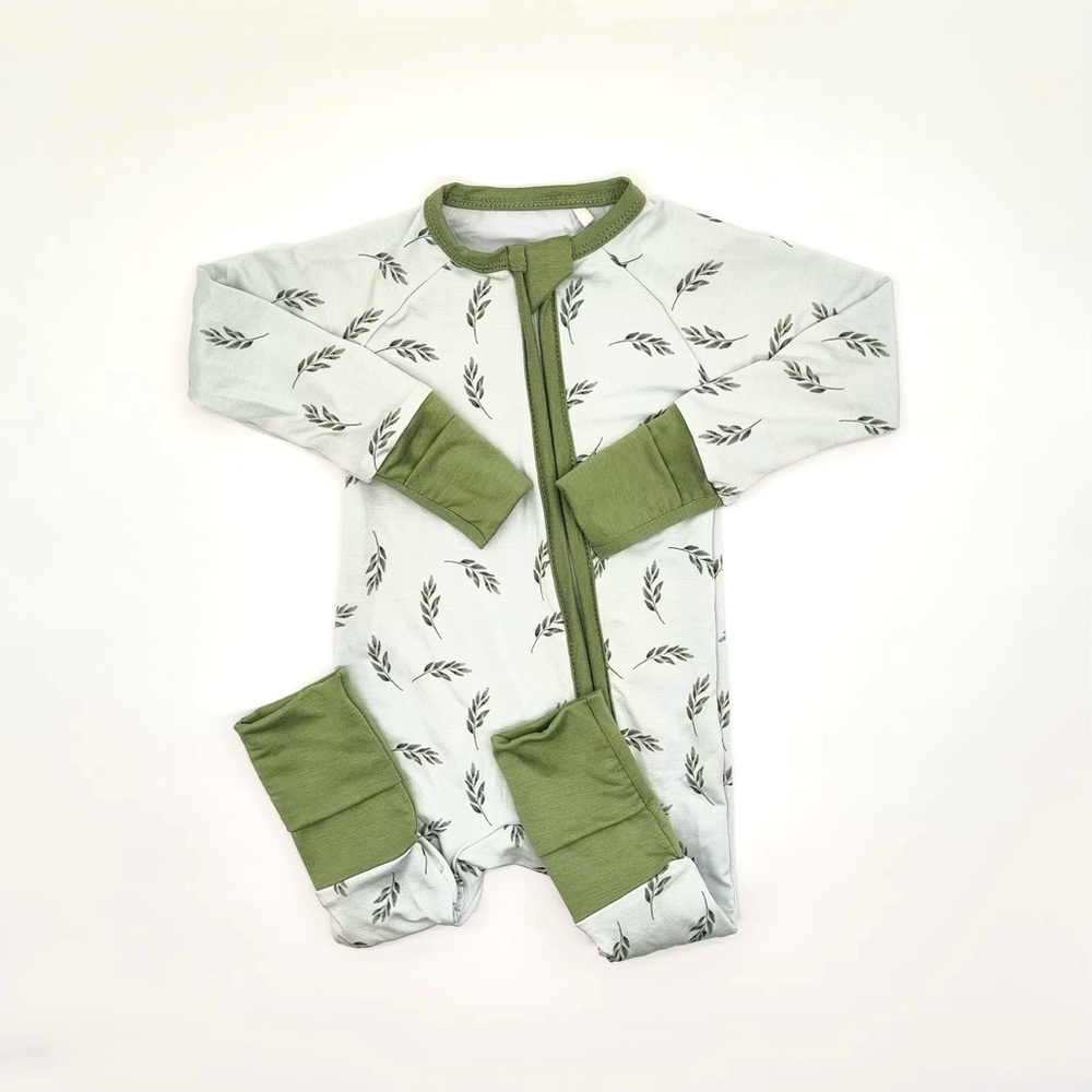 Green Dinosaur Print One Piece Footie with Zipper